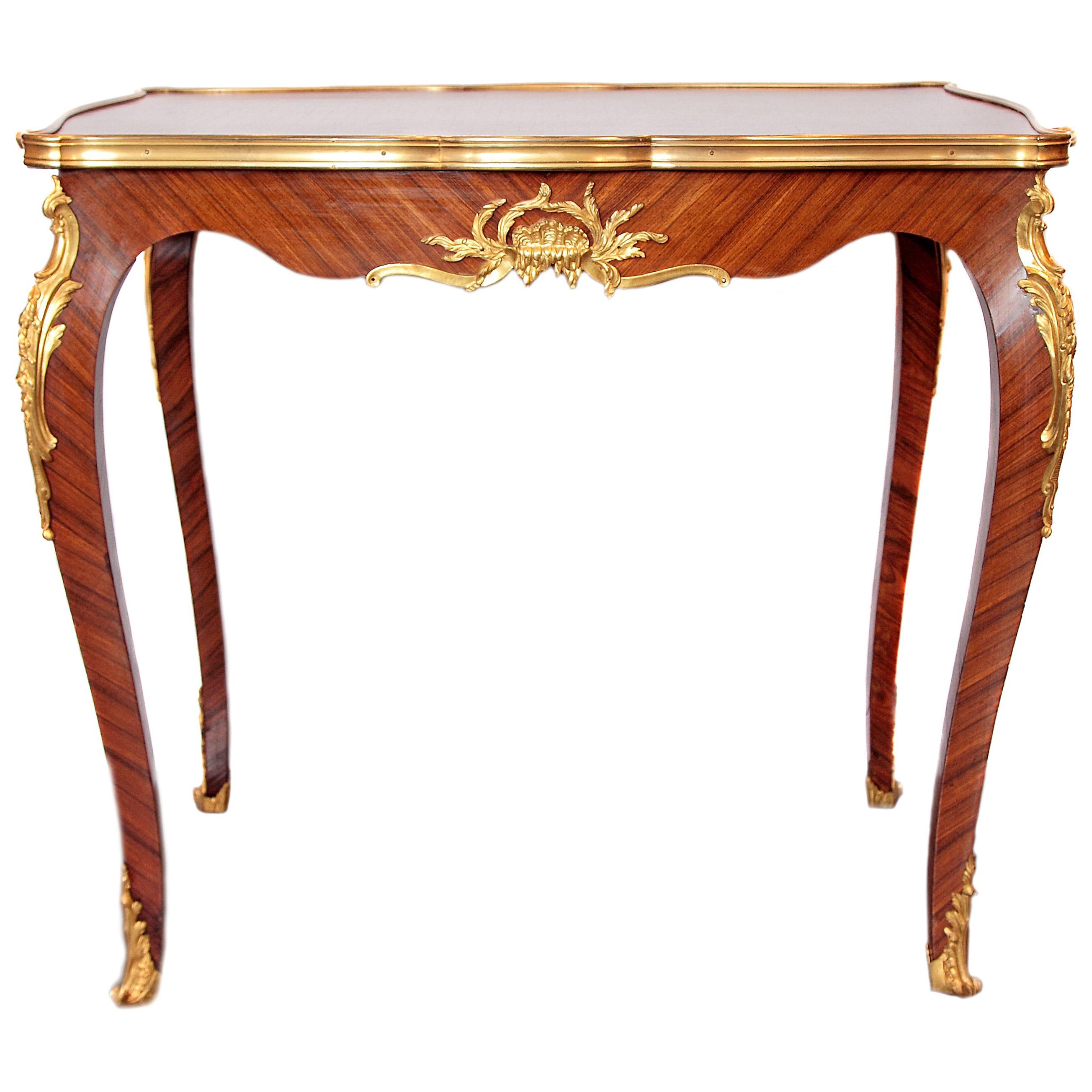  19th French Louis XV Kingwood and Gilt Bronze Side Table attributed to F Linke