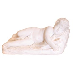 19th Century Italian Carrara Marble Cherub on a Pillow