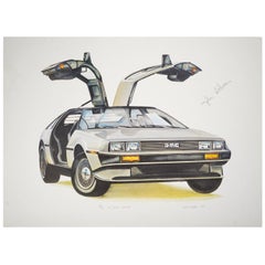 Original Kelly Telfer Delorean Lithograph Autographed, John Delorean, circa 1983