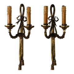 19th Century Pair of French Bronze Two-Light Wall Sconces in Louis XVI Style