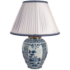 19th Century White and Blue Samson Faience Vase Converted in Table Lamp