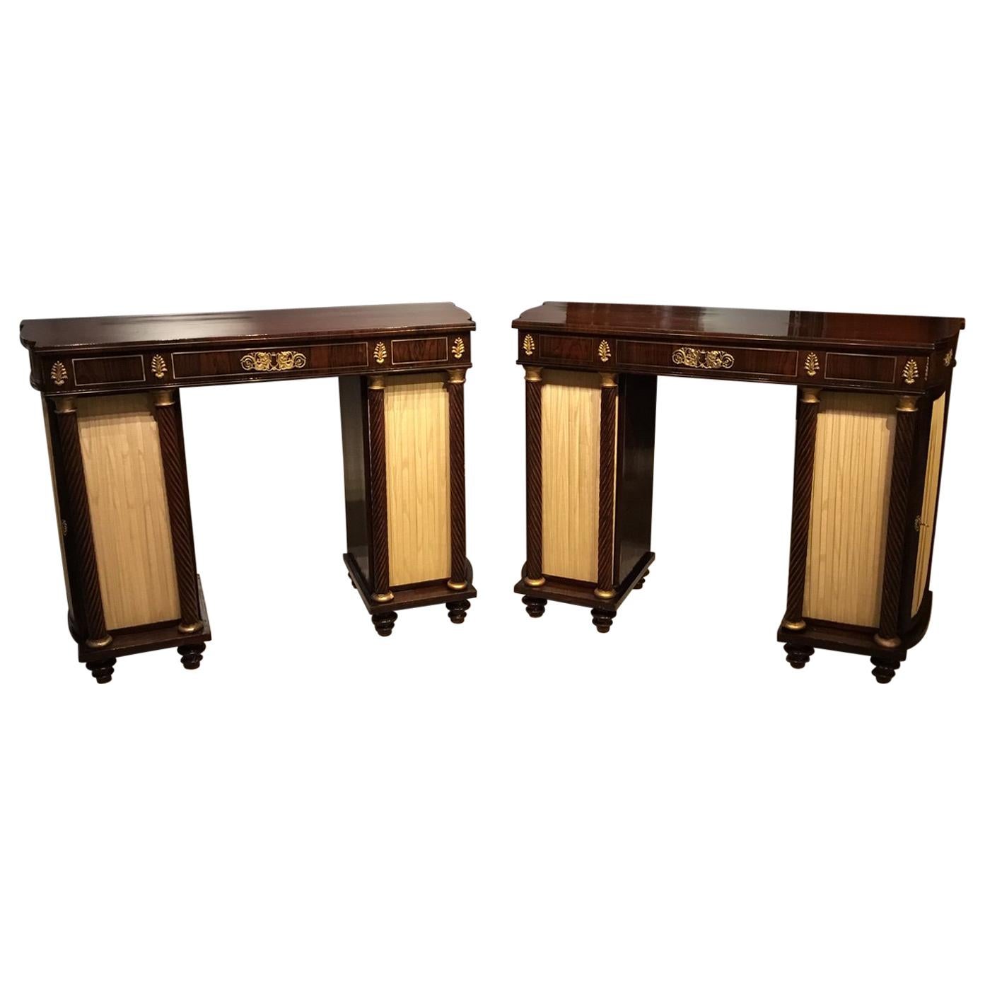 Pair of Brass Inlaid Regency Period Antique Side Cabinets