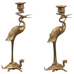 Brass Flamingo Candlesticks from the 1880s