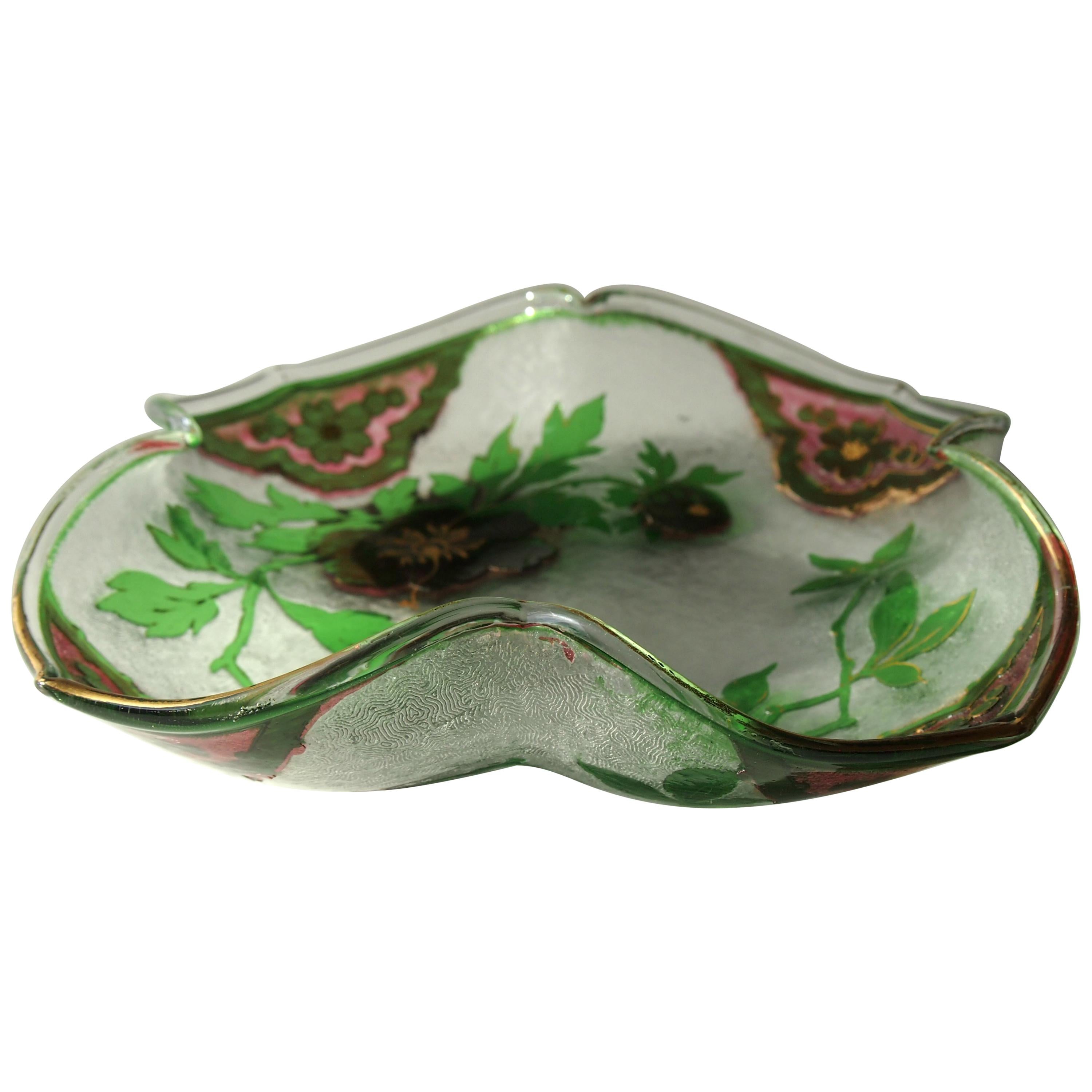 Bohemian Art Nouveau Pink and Green Cameo Glass Dish by Riedel, circa 1900 im Angebot