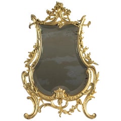 Antique Table Mirror Gilt Bronze Original, Napoleon III, Louis XV Style, 19th Century