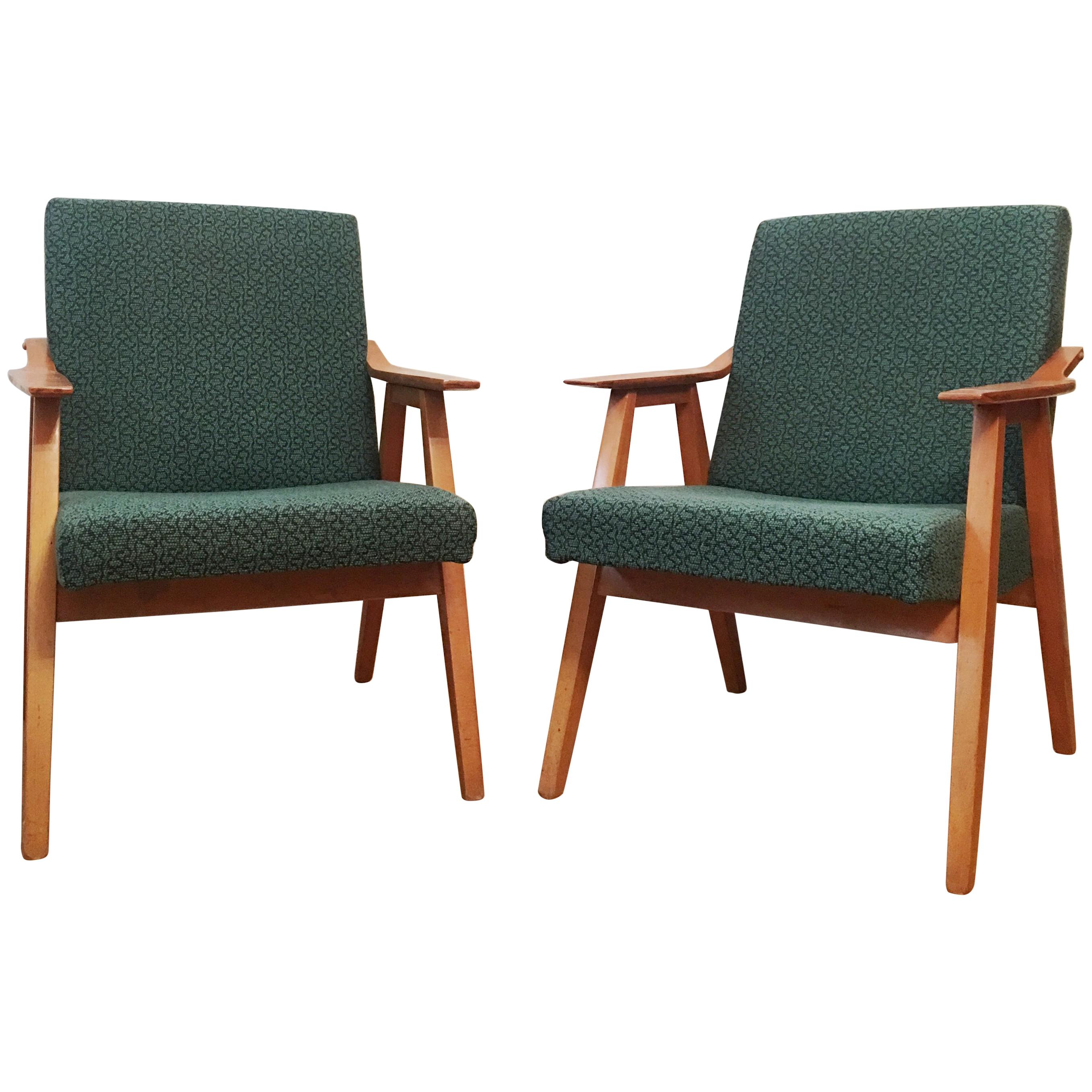 Green Vintage Armchairs, 1960s, Pair For Sale