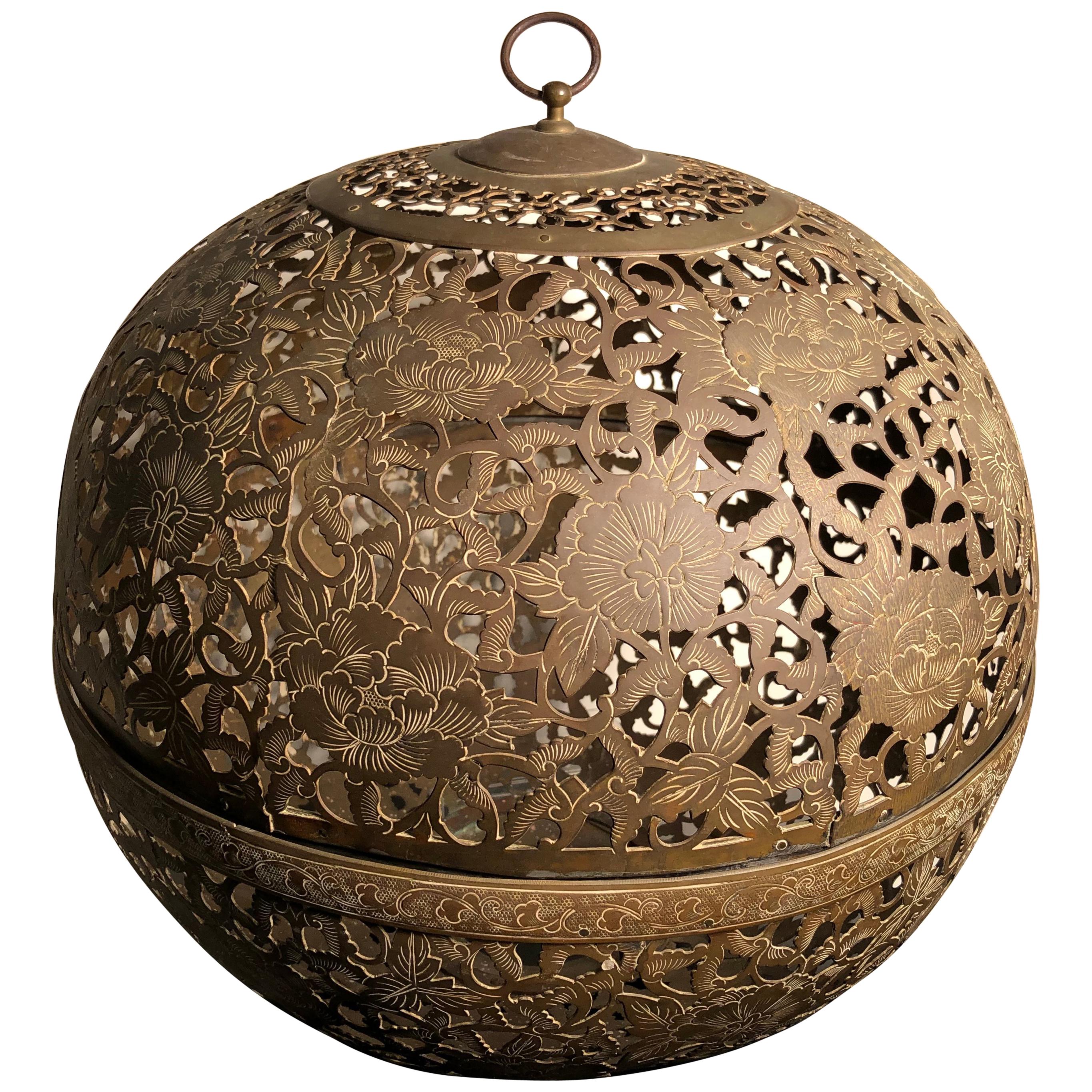 Japan Antique Huge Gold Gilt "Flower" Globe Lantern, Exquisite Details