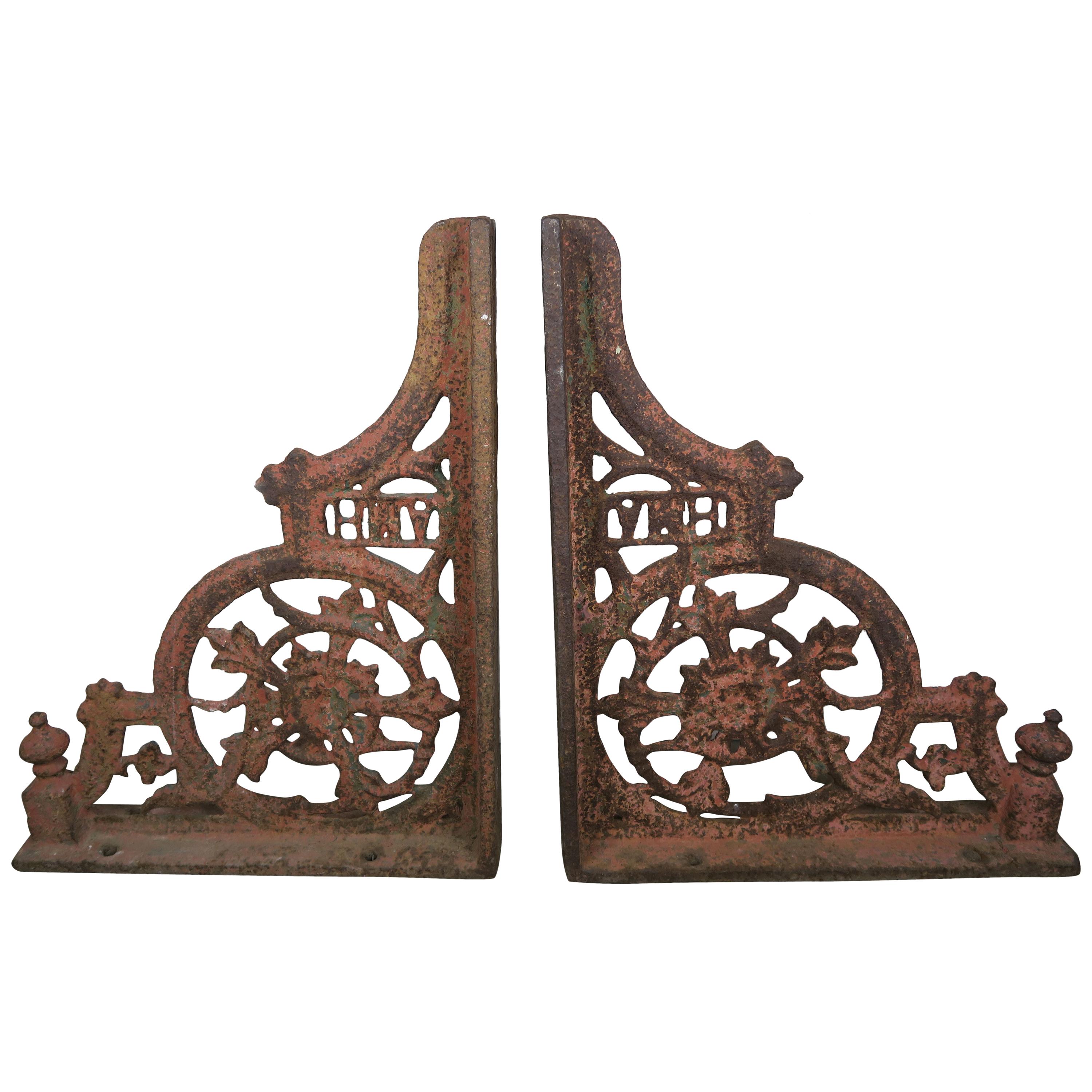 Pair of 19th Century American Painted Cast Iron Architectural Brackets "AMH"