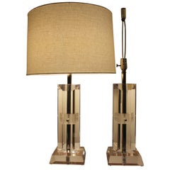 Pair of Lucite and Chrome Lamps