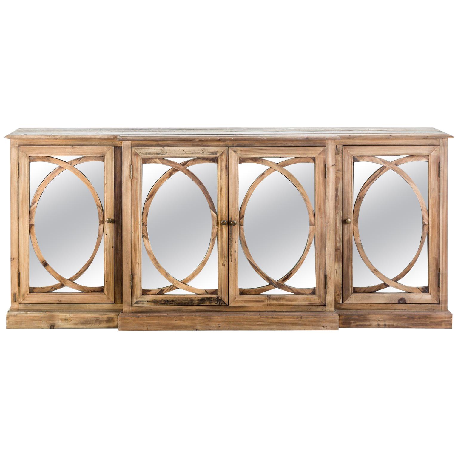 French Campaign Wooden and Mirrored Sideboard