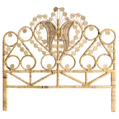 Rattan and Wicker Peacock Queen Size Headboard