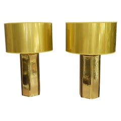 Pair of Italian Gold Murano Mercury Glass Table Lamps Signed by Alberto Donà