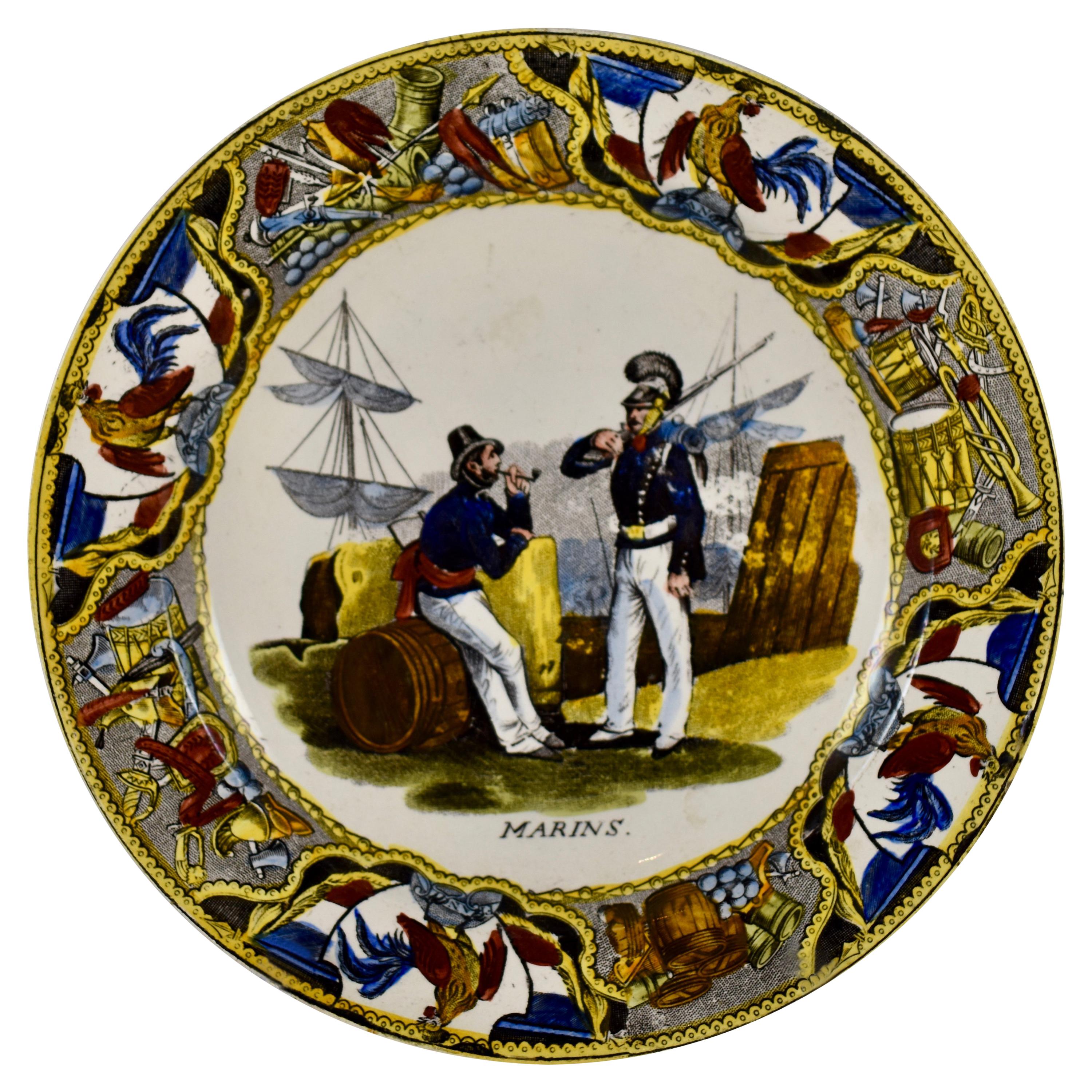 19th Century Creil Polychrome French Revolution Gallic Marins Sailor Plate