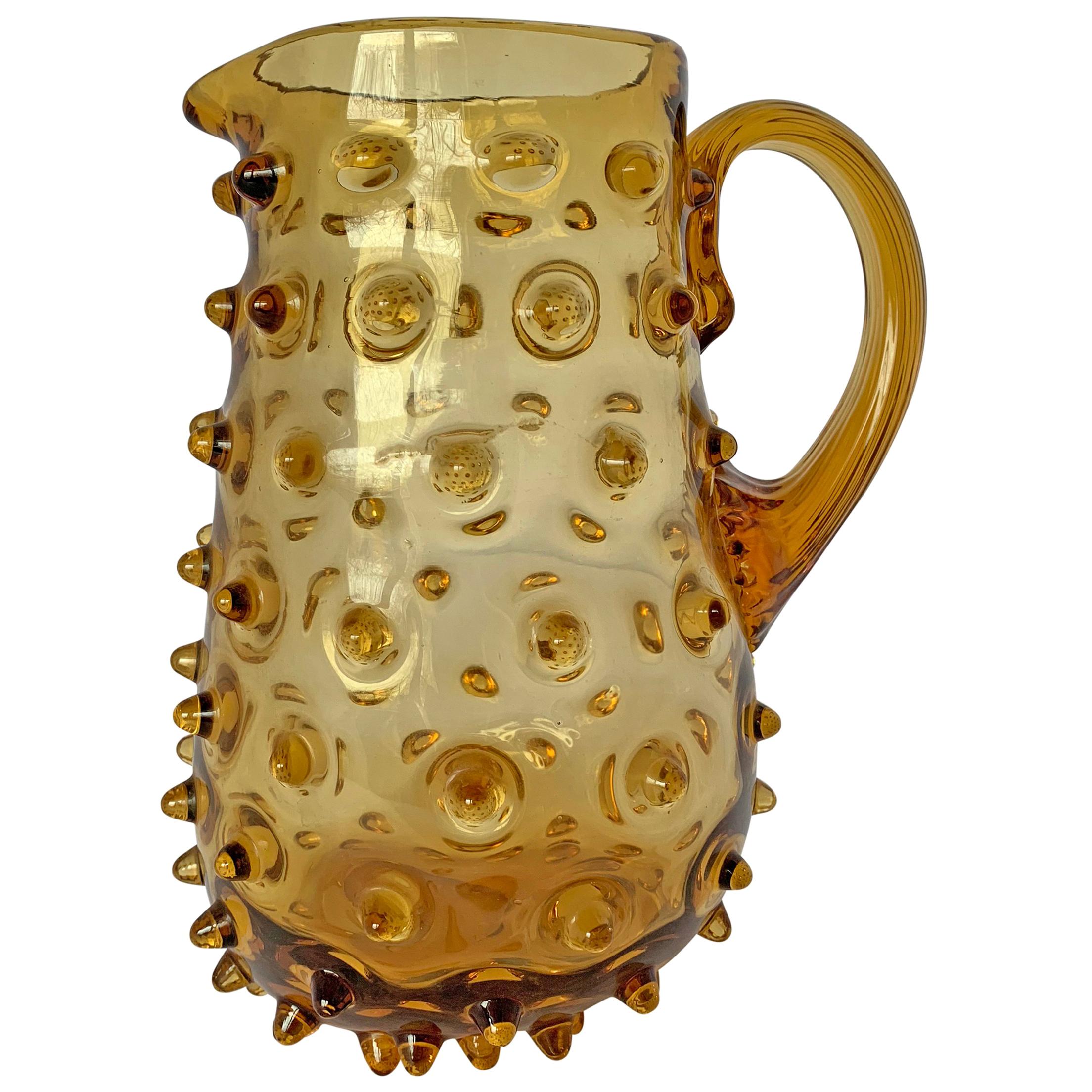 Mid-20th Century American Amber Glass Hobnail Pitcher