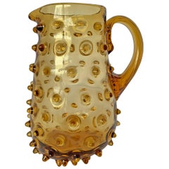 Vintage Mid-20th Century American Amber Glass Hobnail Pitcher