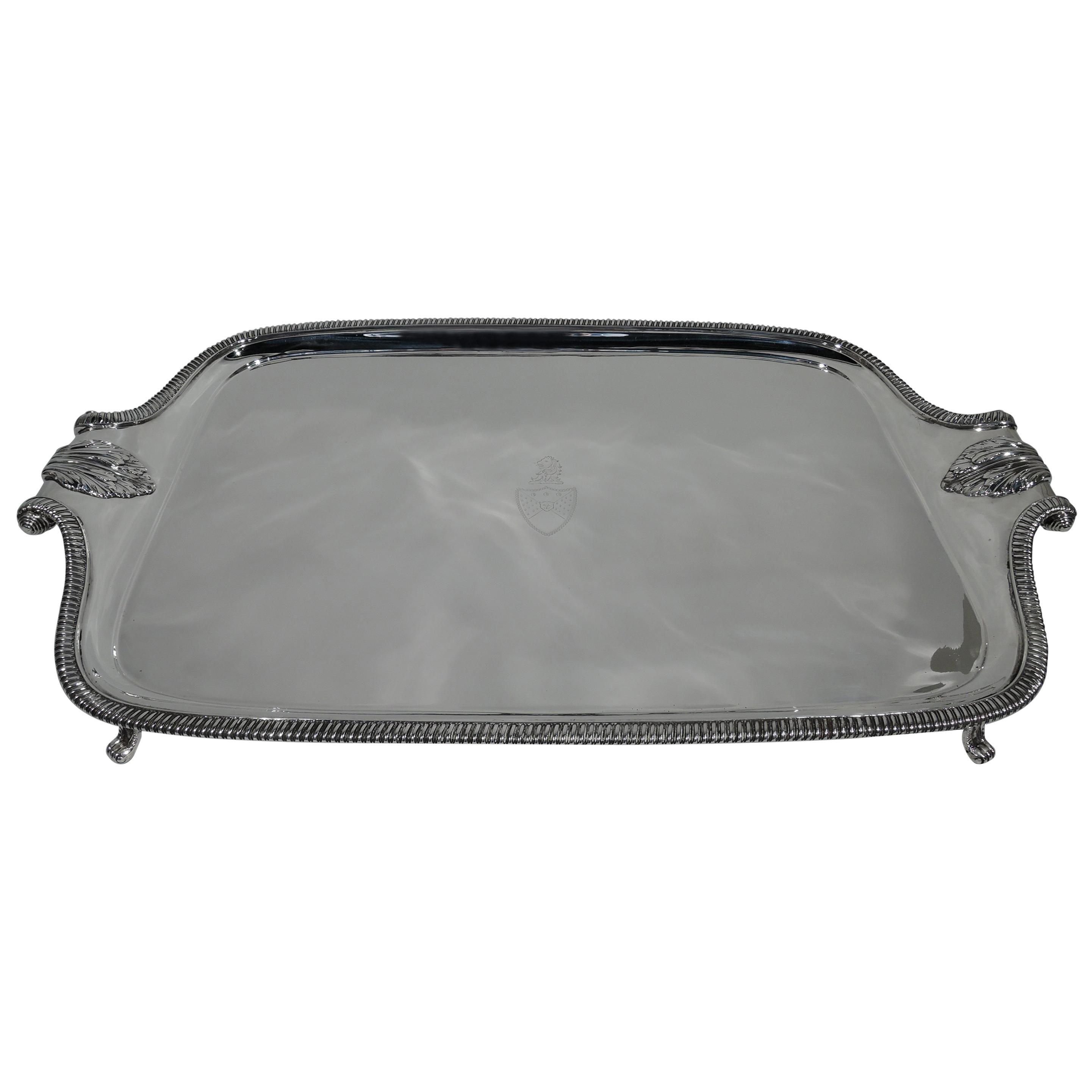 Large and Smart English Classical Sterling Silver Footed Tray
