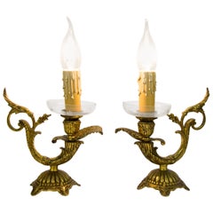 Pair of French Bronze and Glass Lamps