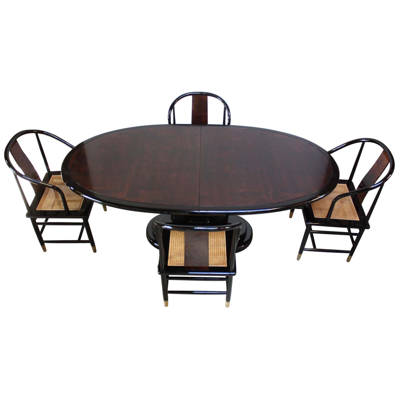 Vintage Henredon Black Lacquer and Burl Dining Set For Sale at 1stDibs ...