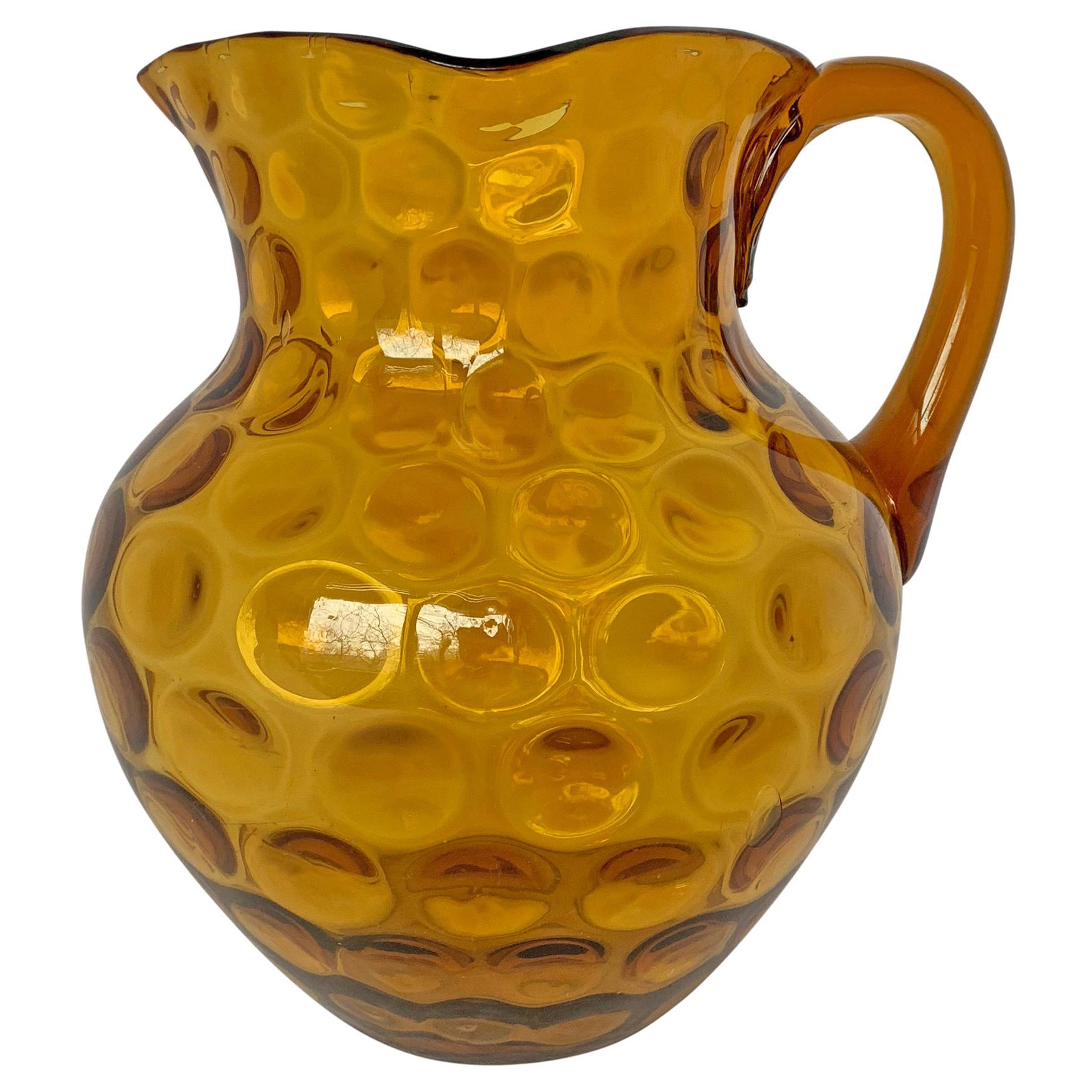 20th Century American Dimpled Amber Glass Pitcher