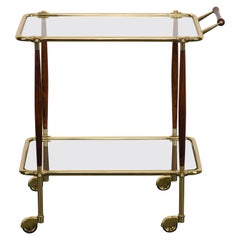 Brass and Rosewood Bar Cart in the manner of Cesare Lacca, 1960s