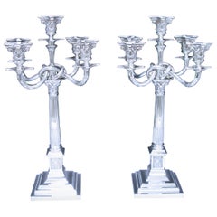 Antique Pair of German Silver Five-Light Candelabra by Koch & Bergfeld