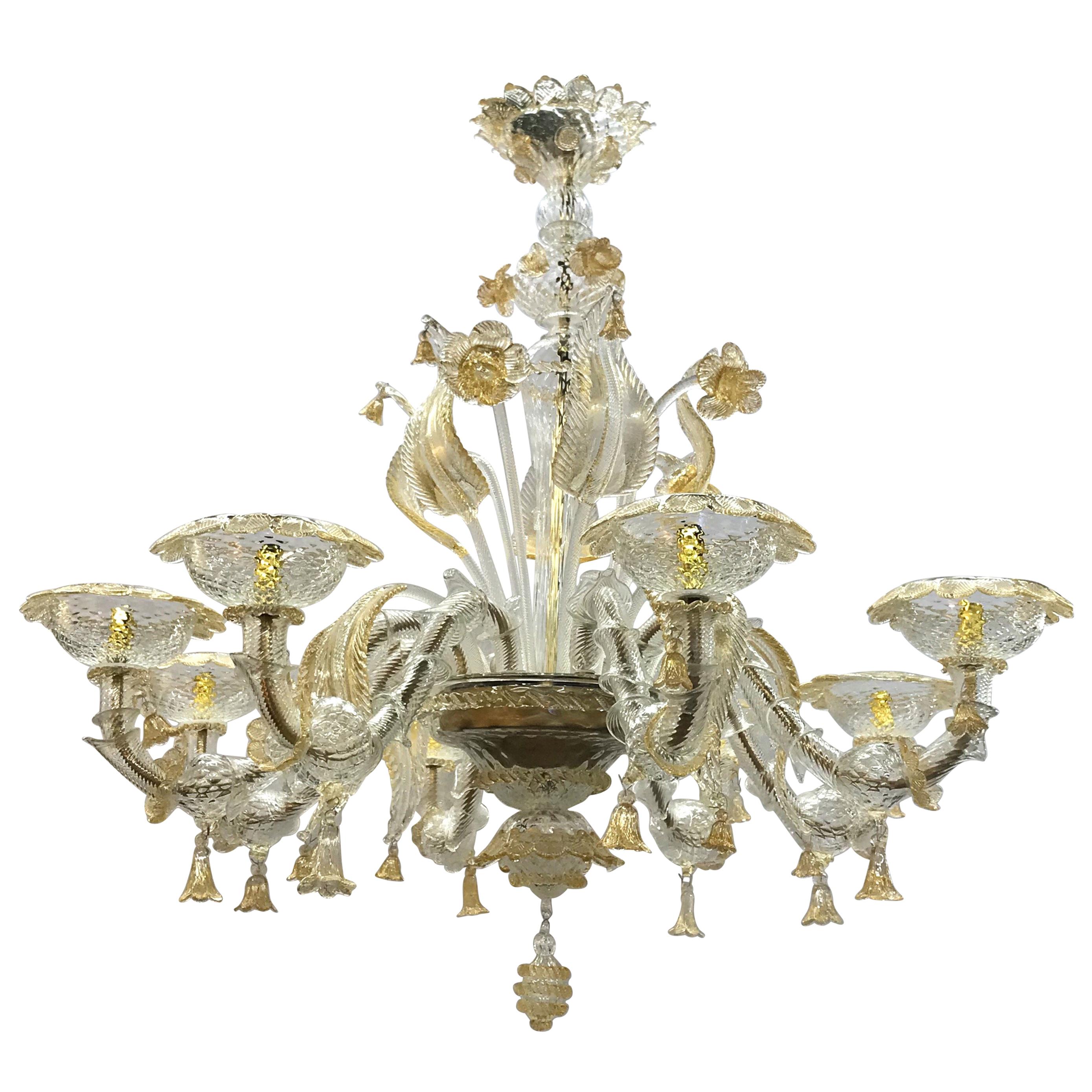 Monumental Gold Murano Glass Italy Large Chandelier