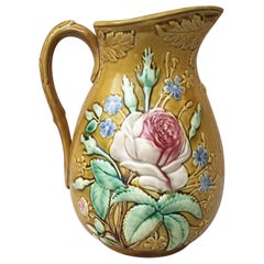 Antique Majolica Pitcher with Flowers Nimy Les Mons, circa 1890