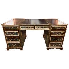 John Widdicomb Chinoiserie Partners Desk Hand Painted Leather Top