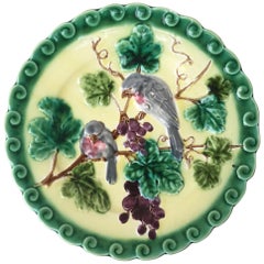 Antique Majolica Plate Birds with Grapes Sarreguemines, circa 1880