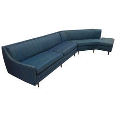 Mid-Century Modern Blue Selig Two-Piece Sculptural Curved Sectional Sofa