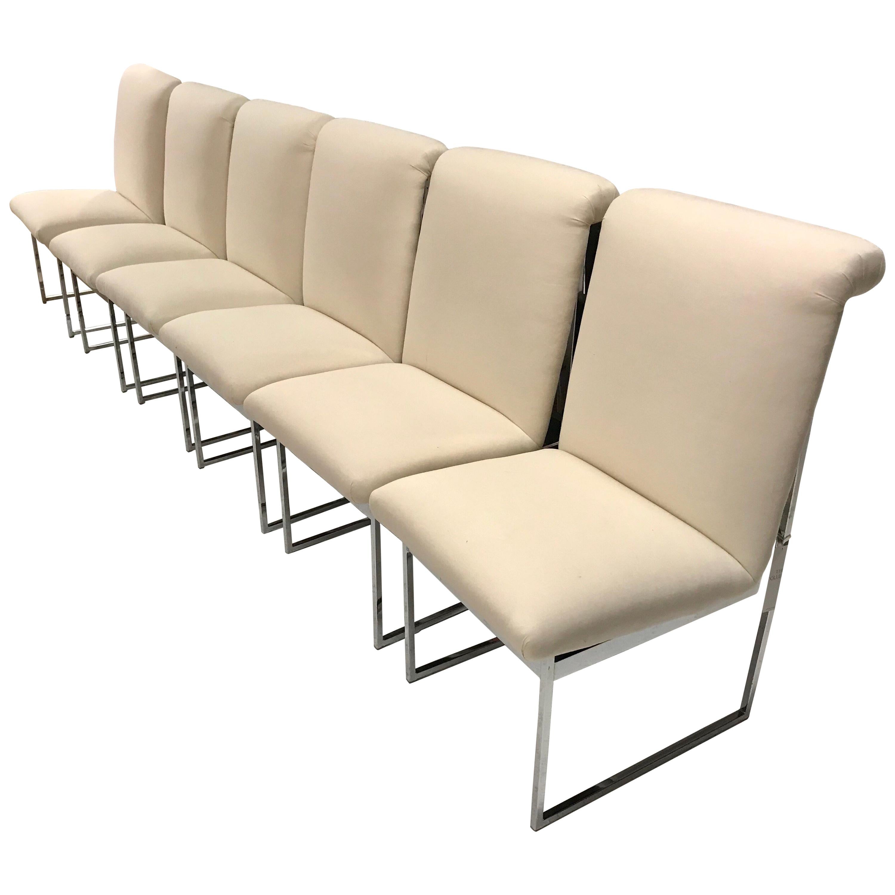 Set of Six MidCentury Modern Chrome Dining Chairs in the Style of M