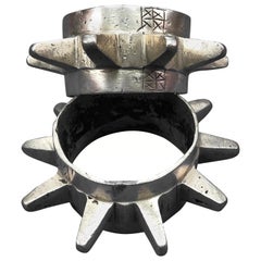 19th Century Heavy Moroccan Silver Spiked Ait Atta Tribal Warrior Bracelets