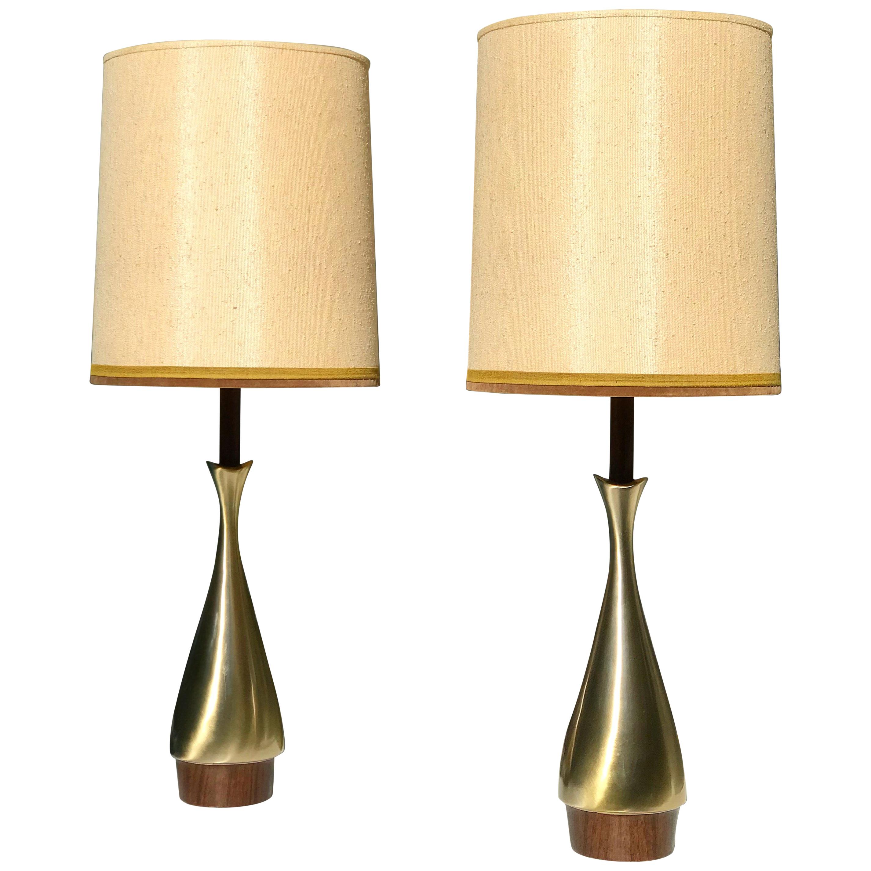 Pair of Fluted Genie Brass Tables Lamps by Laurel Lamp Co.
