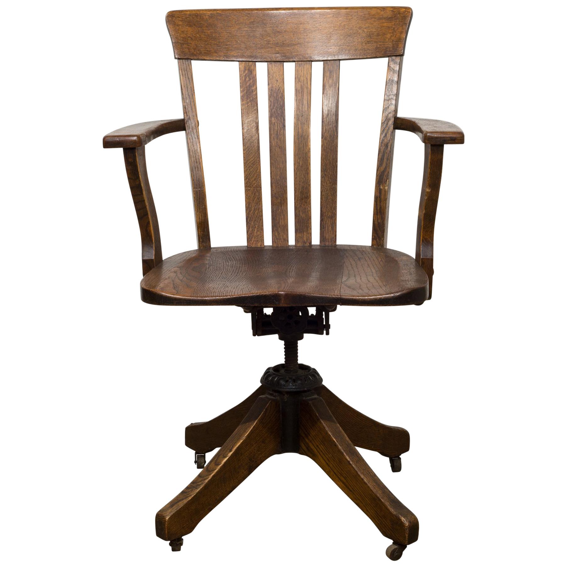 Antique Swivel Oak Desk Chair, circa 1930