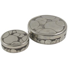 René Delavan French Art Deco Dinanderie Polished Pewter Box, Set of 2 Pieces