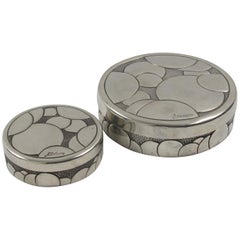 René Delavan French Art Deco Dinanderie Polished Pewter Box, Set of 2 Pieces