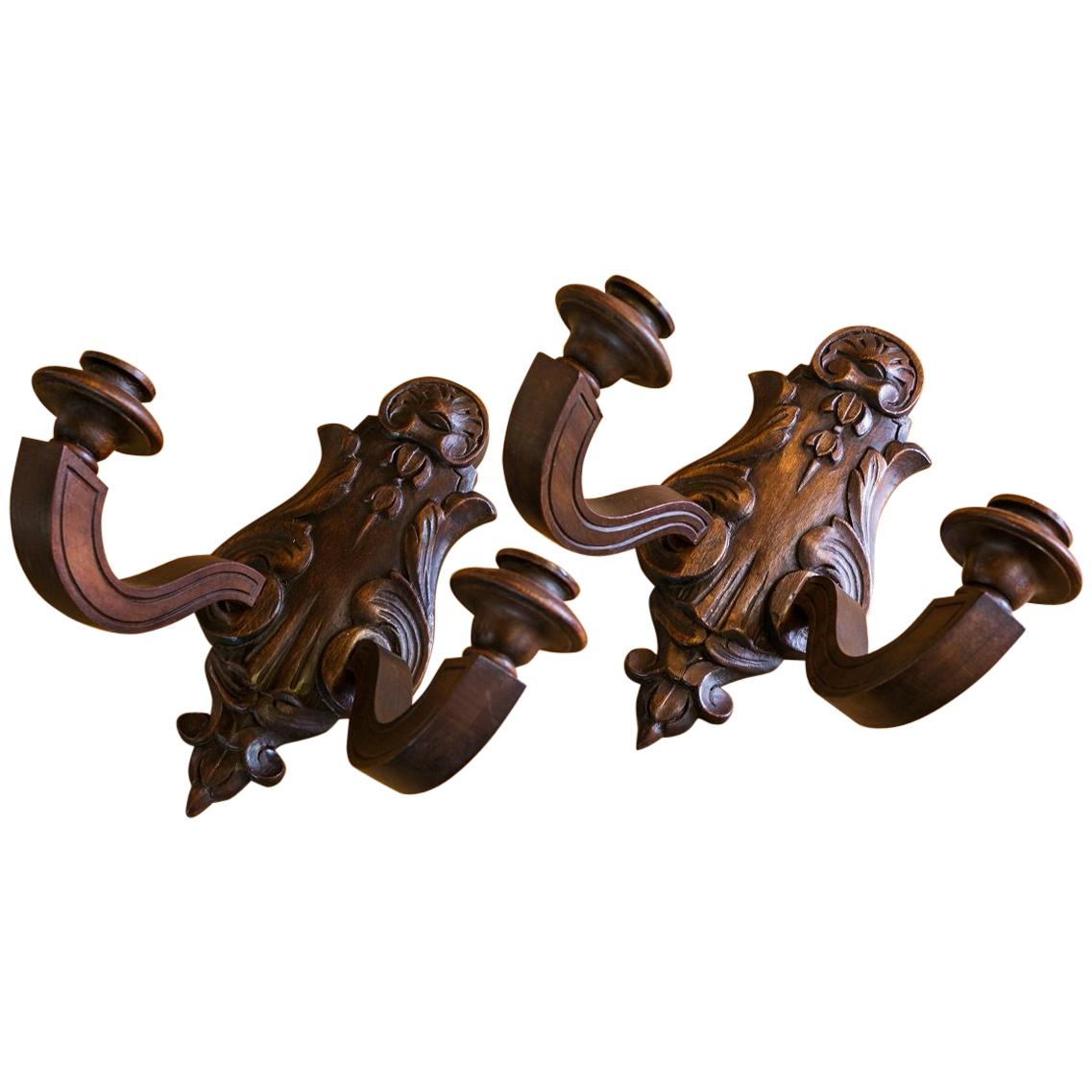 Pair of Wooden Two-Arm Sconces