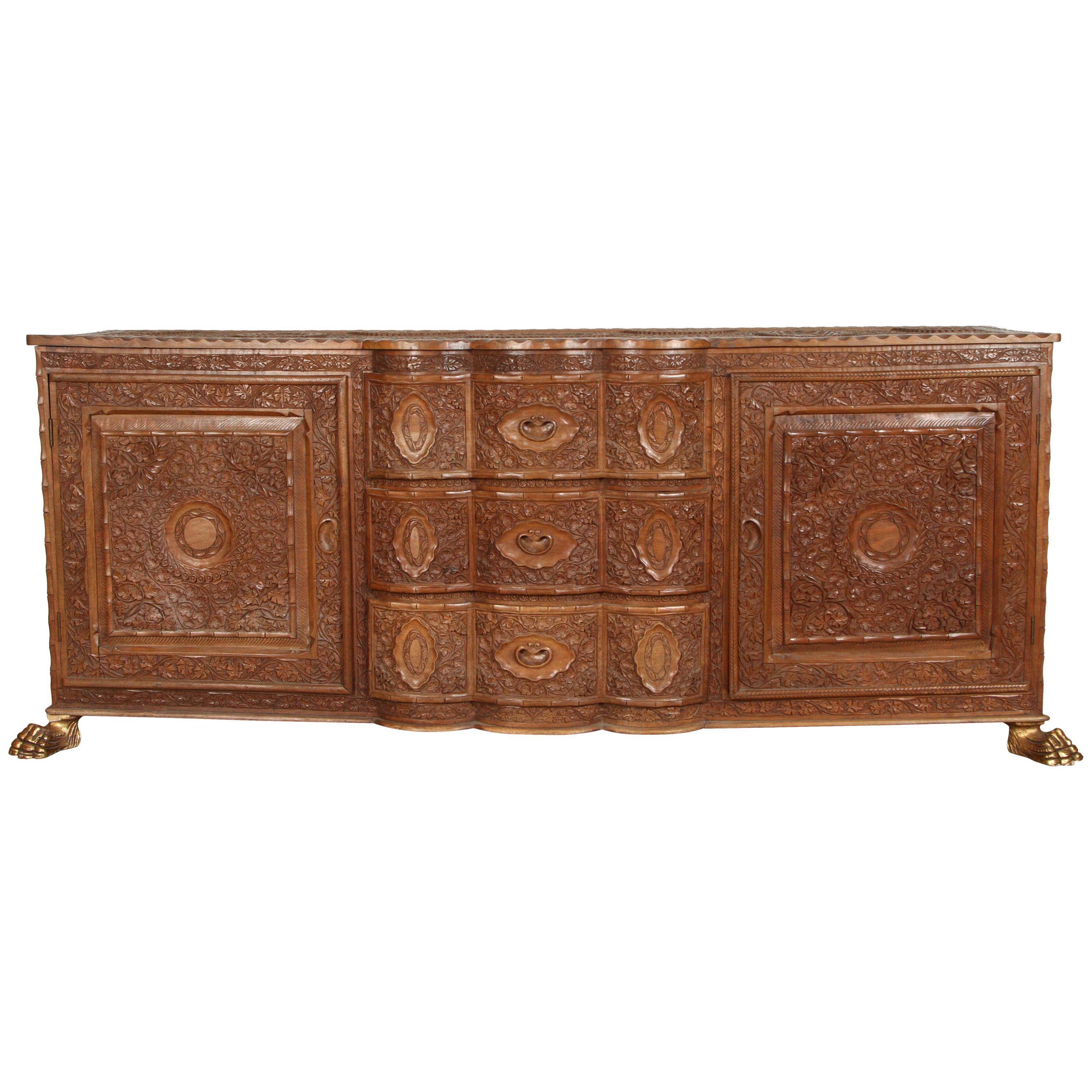 Asian Finely Hand Carved Sideboard from Java, Indonesia For Sale