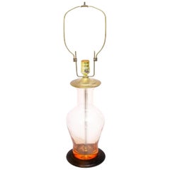 Vintage Blenko Art Glass Midcentury Blush Peach Walnut Table Lamp Scandinavian Modern