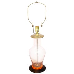 Blenko Art Glass Midcentury Blush Peach Walnut Table Lamp Scandinavian Modern