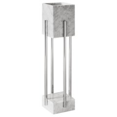 Carrara Marble and Polished Steel Wall Sconce Lamp, Handcrafted