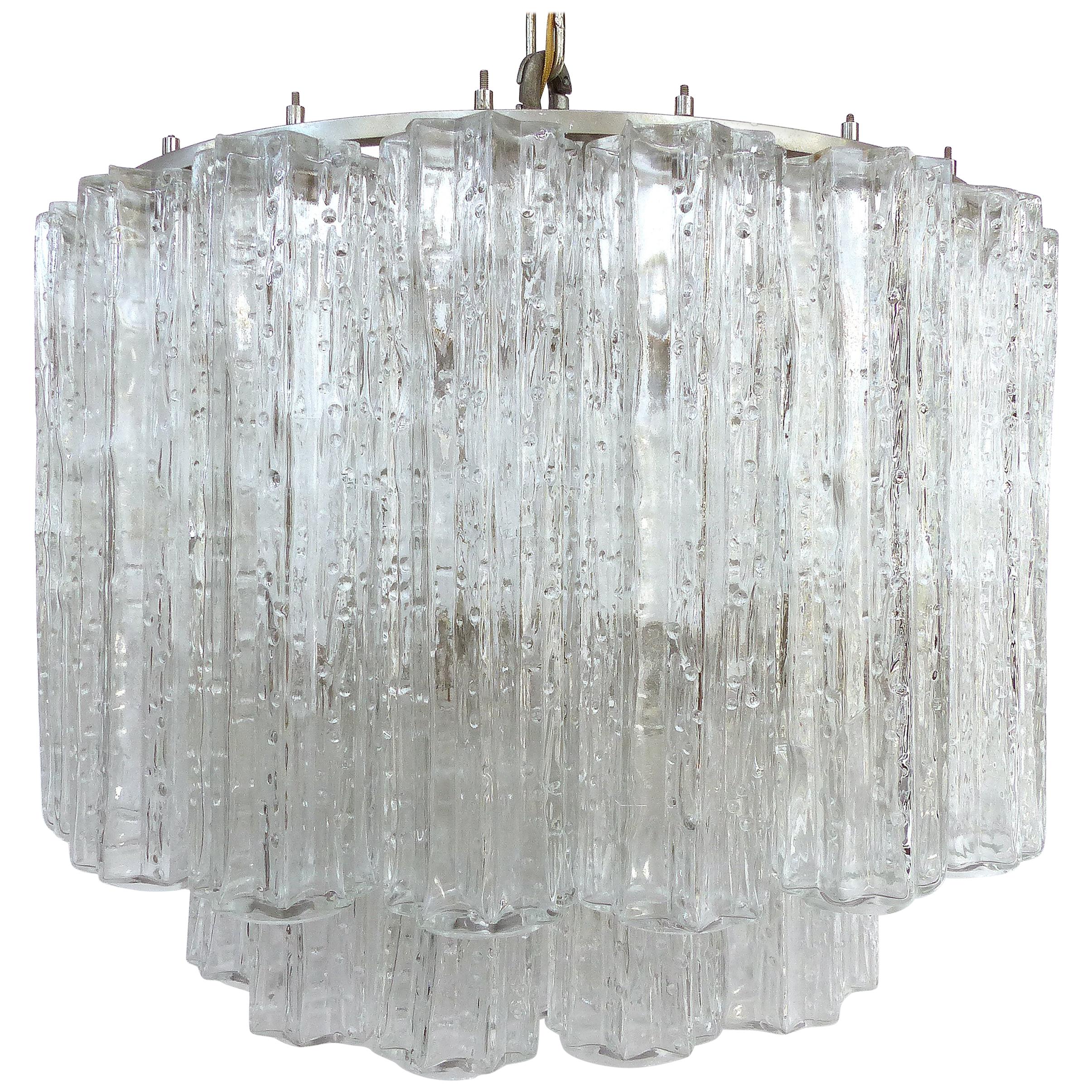 Mid-Century Modern Venini Blown Glass Chandelier with Two Tiers, Italy