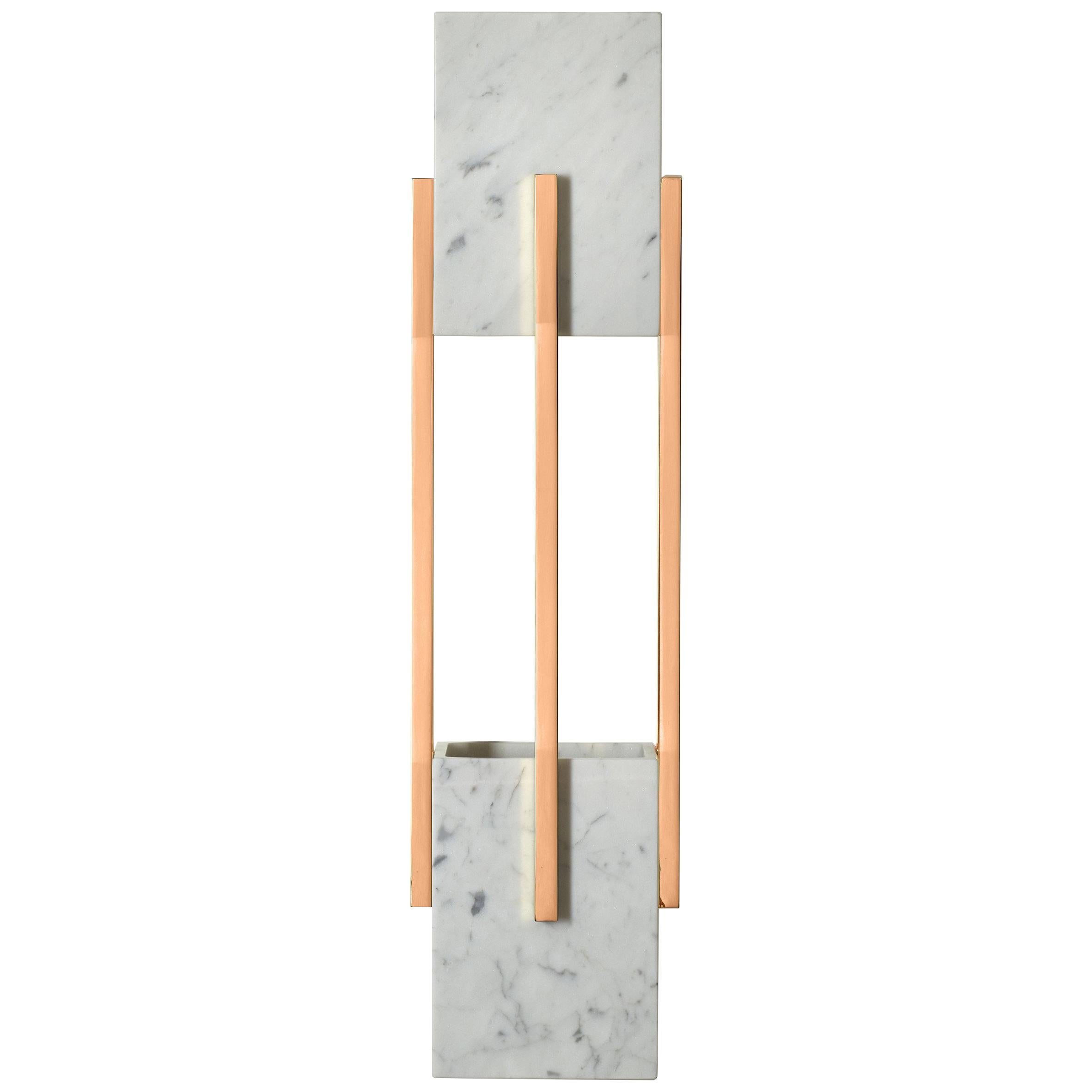 Carrara Marble and Polished Copper Wall Sconce Lamp Handcrafted