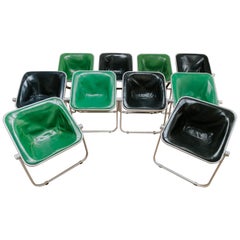 10 Leather Plona Folding Chairs, Giancarlo Piretti for Castelli