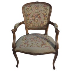Antique French Handmade petit point Tapestry Armchair c 1920
