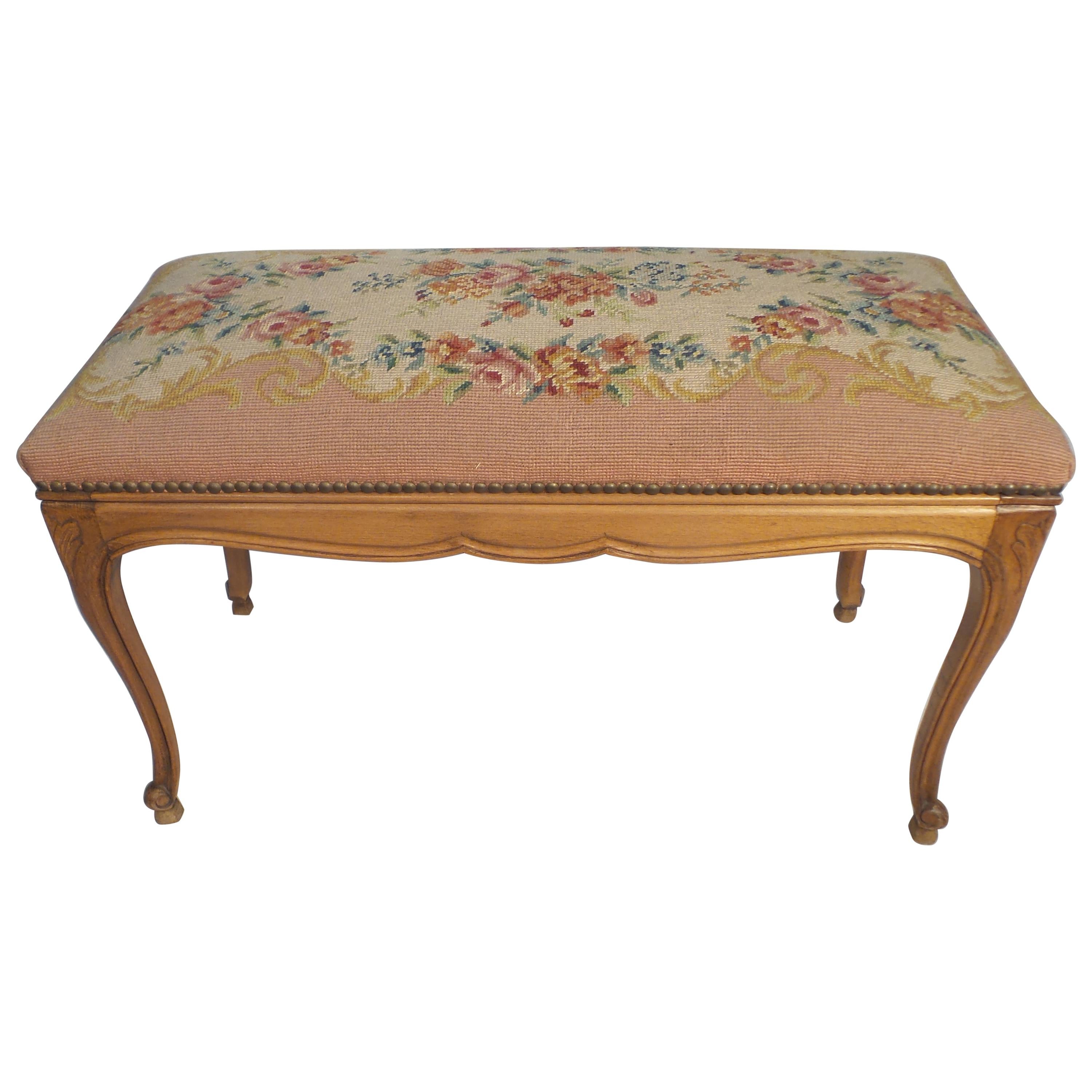 Antique French Handmade Tapestry Footstool in Petit Point For Sale