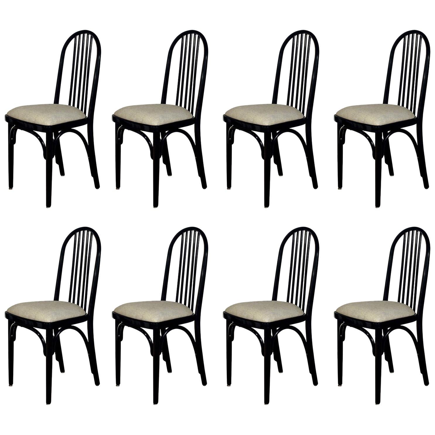 Set of Eight Art Nouveau Chairs Model 639 by Thonet, Cotton - Czechoslovakia