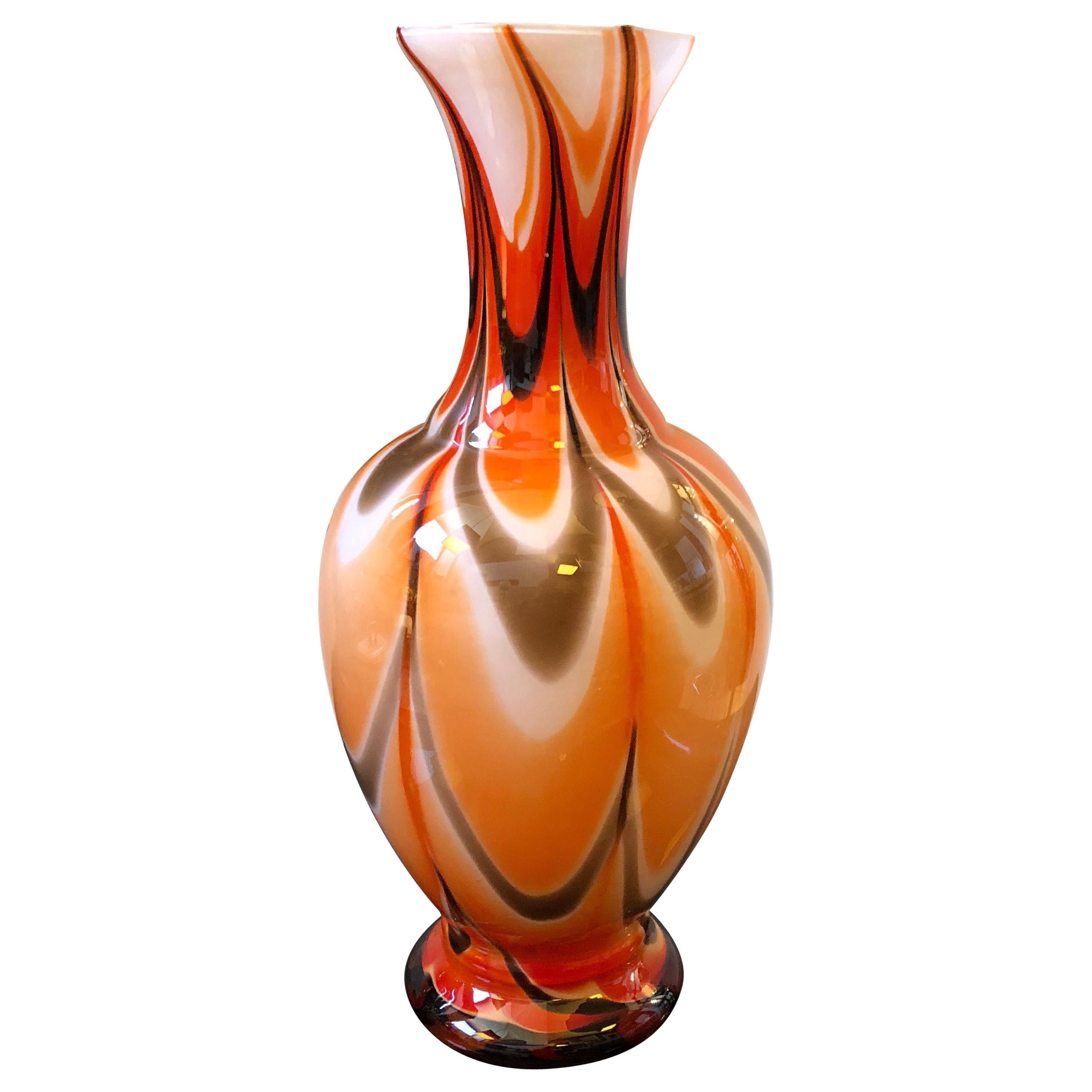 MidCentury Modern Red Orange and White Opaline Italian Vase, circa 1970 For Sale at 1stdibs