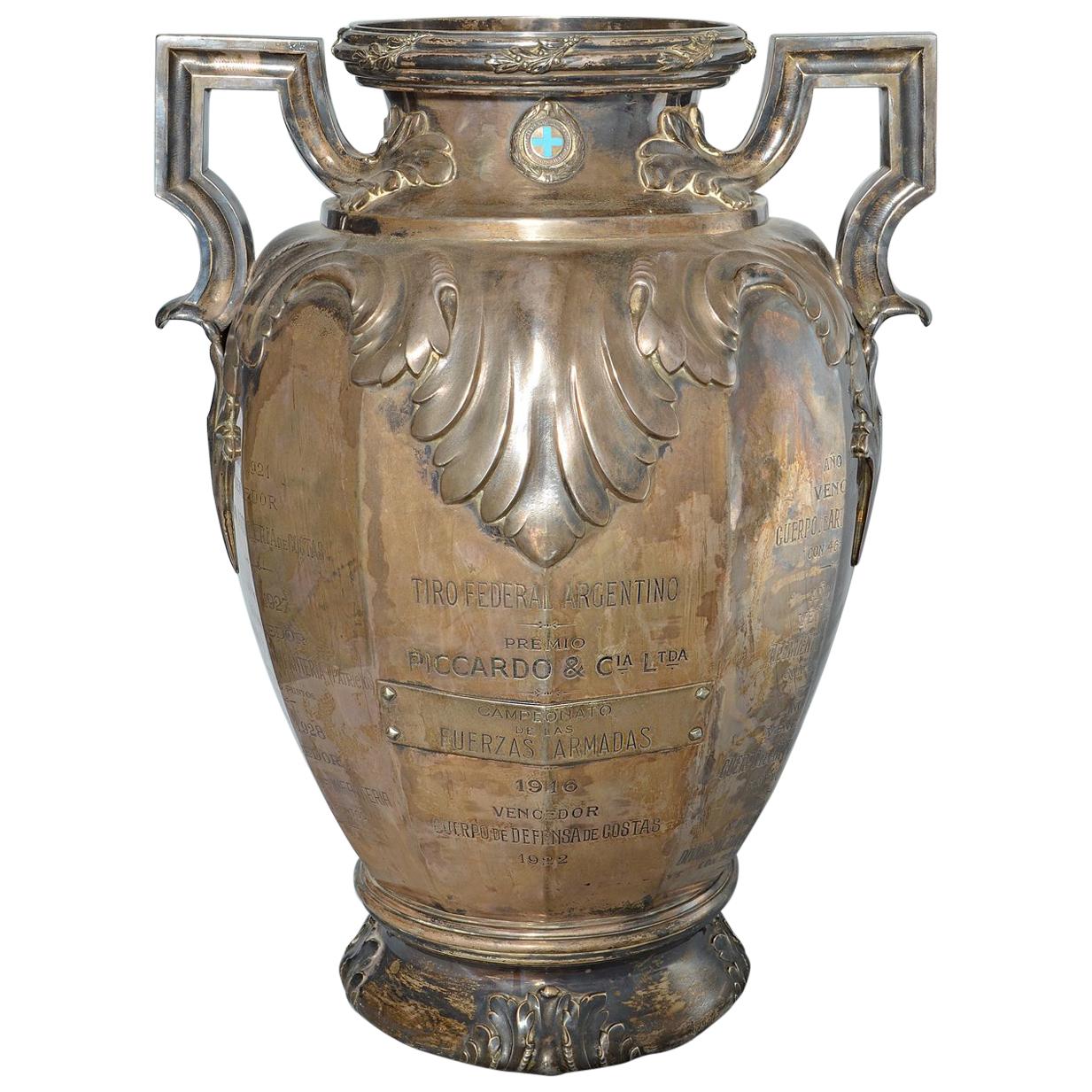 Massive 7kg Silver Vase Trophy/Cup "Tiro Federal Argentino" 1916-1939, Hallmark