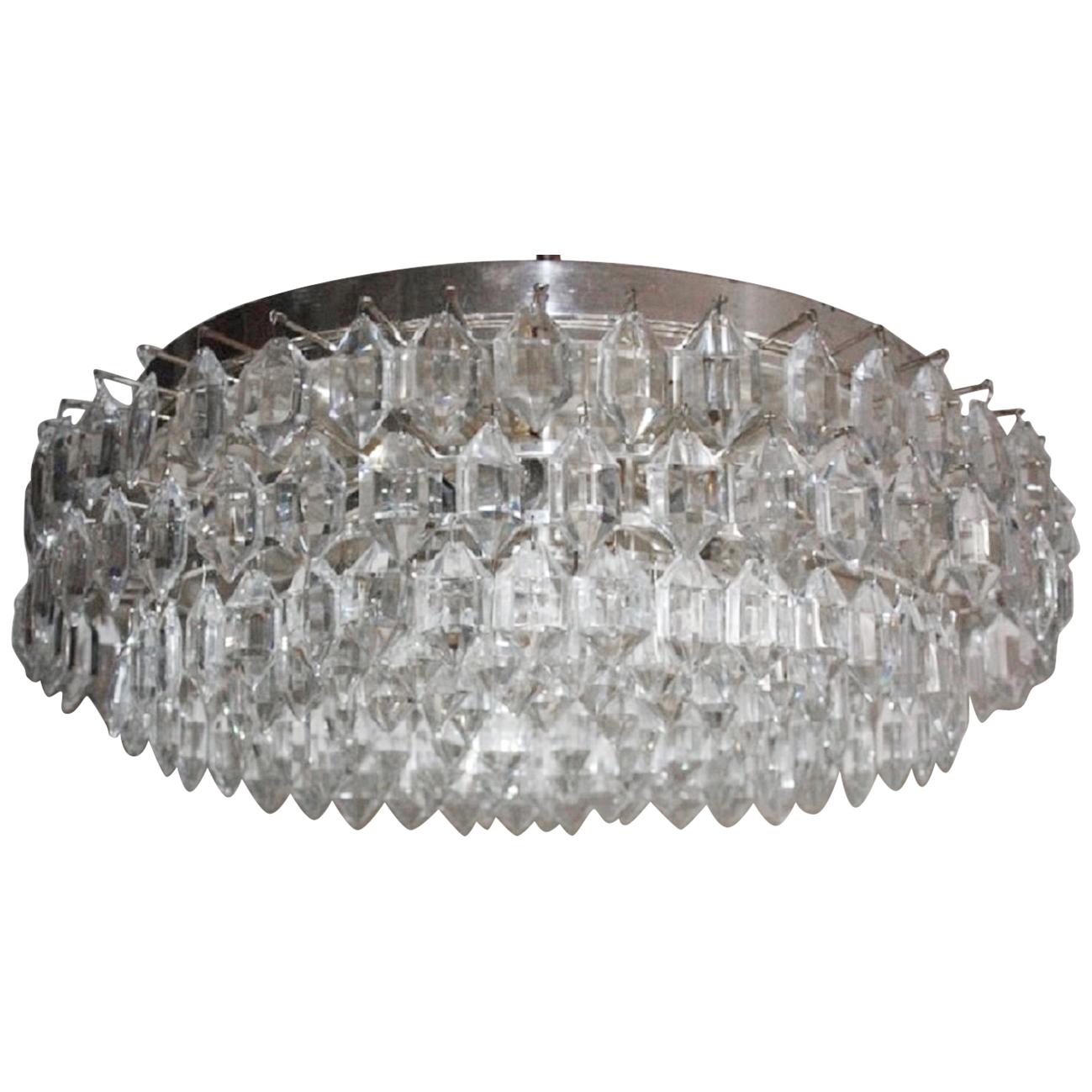 Large Glass Silvered Flush Mount by Bakalowits & Soehne, Austria, circa 1960s